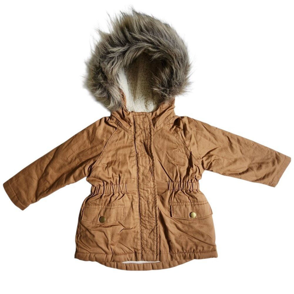 Old Navy Nice 'N Toasty Brown Faux Fur Hooded Parka Jacket Sz Toddler Girl's 2T